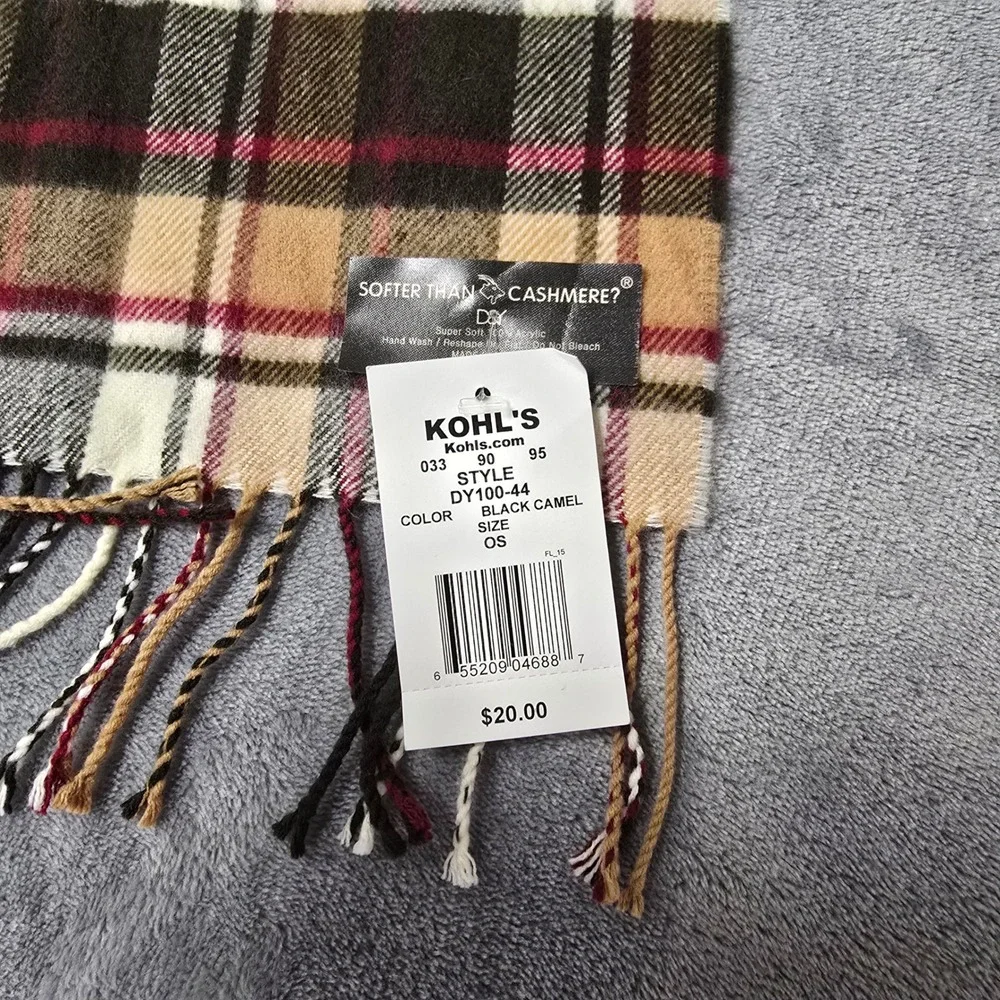 NWT Kohls Womens Plaid Scarf‎ Fringe Super Soft Brown Black Beige Winter Fashion